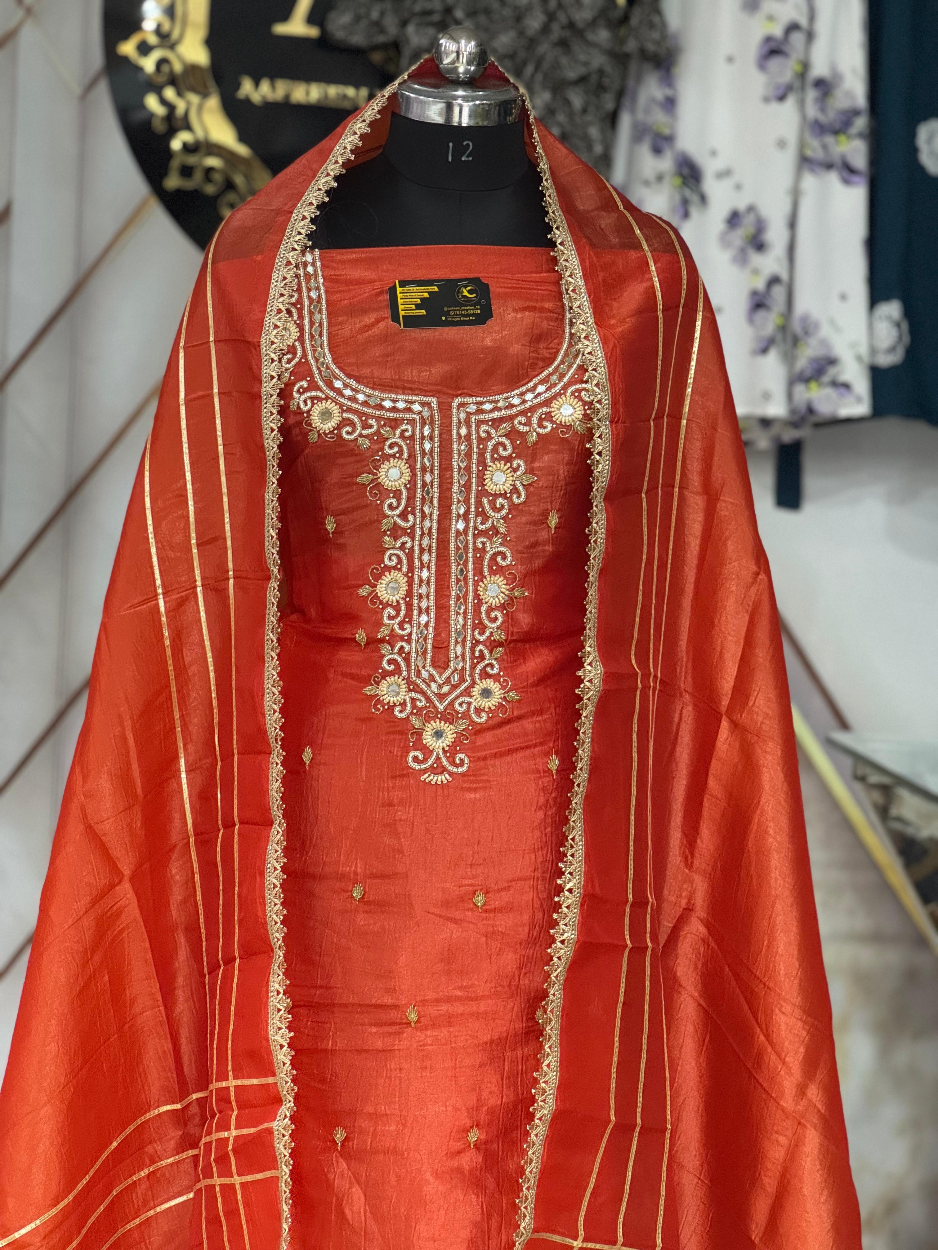 AC189 | Rust  Shade Suit | Crus Stuff | Hand Work | Party Wear | Jaggo Wear | Ring Ceremony | Wedding Suit