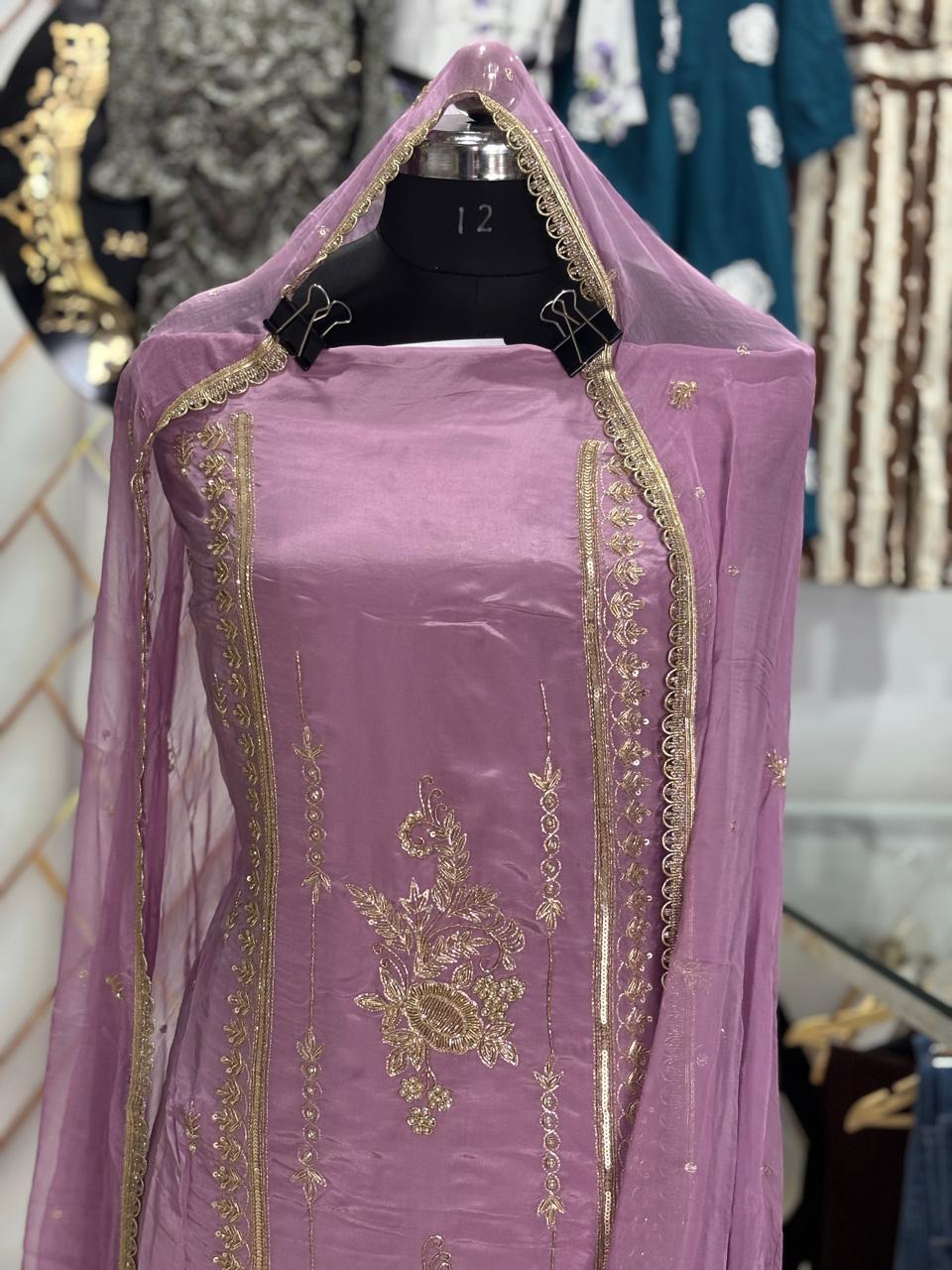 AC203 | Lavender Suit | Organza Suit | Party Wear Suit | Jaggo Suit | Ring Ceremony 