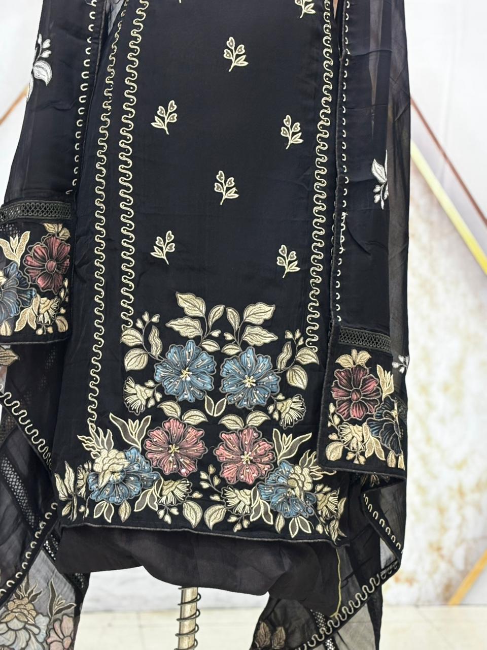 AC213 | Black Shade Suit || Hand With Paint Work | Organaza Shirt || Wedding Wear || Party Wear