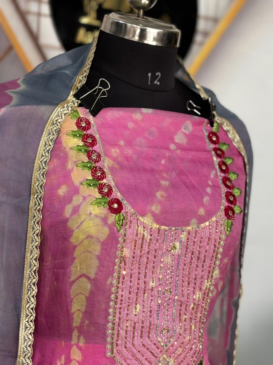 AC225 | Pink and Yellow Tie-Dye Salwar Suit | Niddle Work | Jaggo Wear 