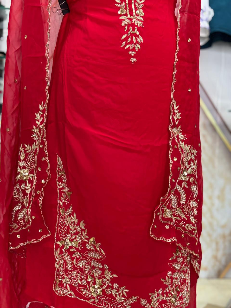 AC204 | Red Suit | Creape Fabric | Jaggo  Wear | Wedding Suit | Party Wear | Ring Ceremony