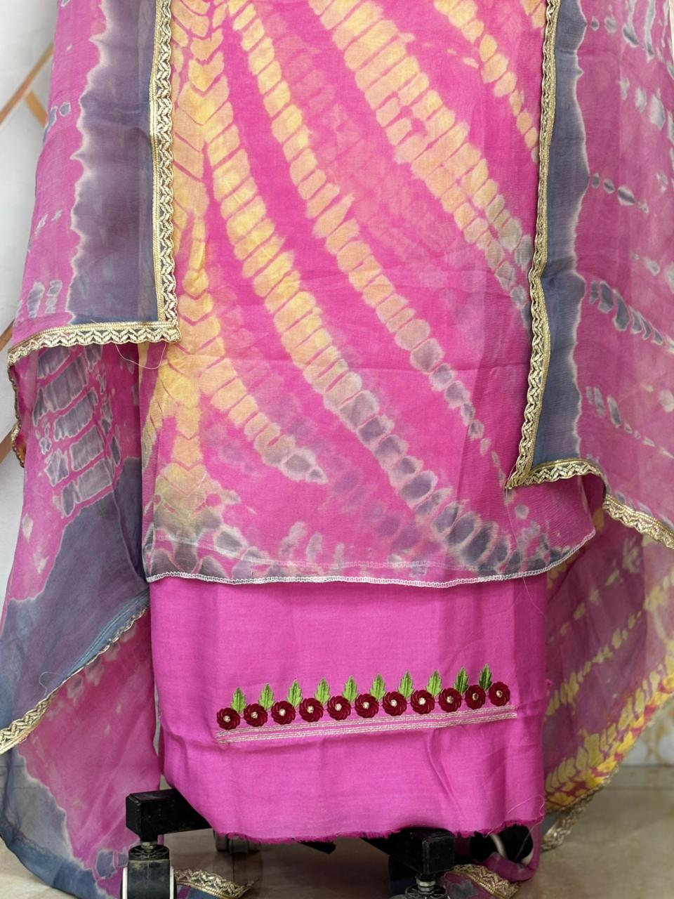 AC225 | Pink and Yellow Tie-Dye Salwar Suit | Niddle Work | Jaggo Wear 