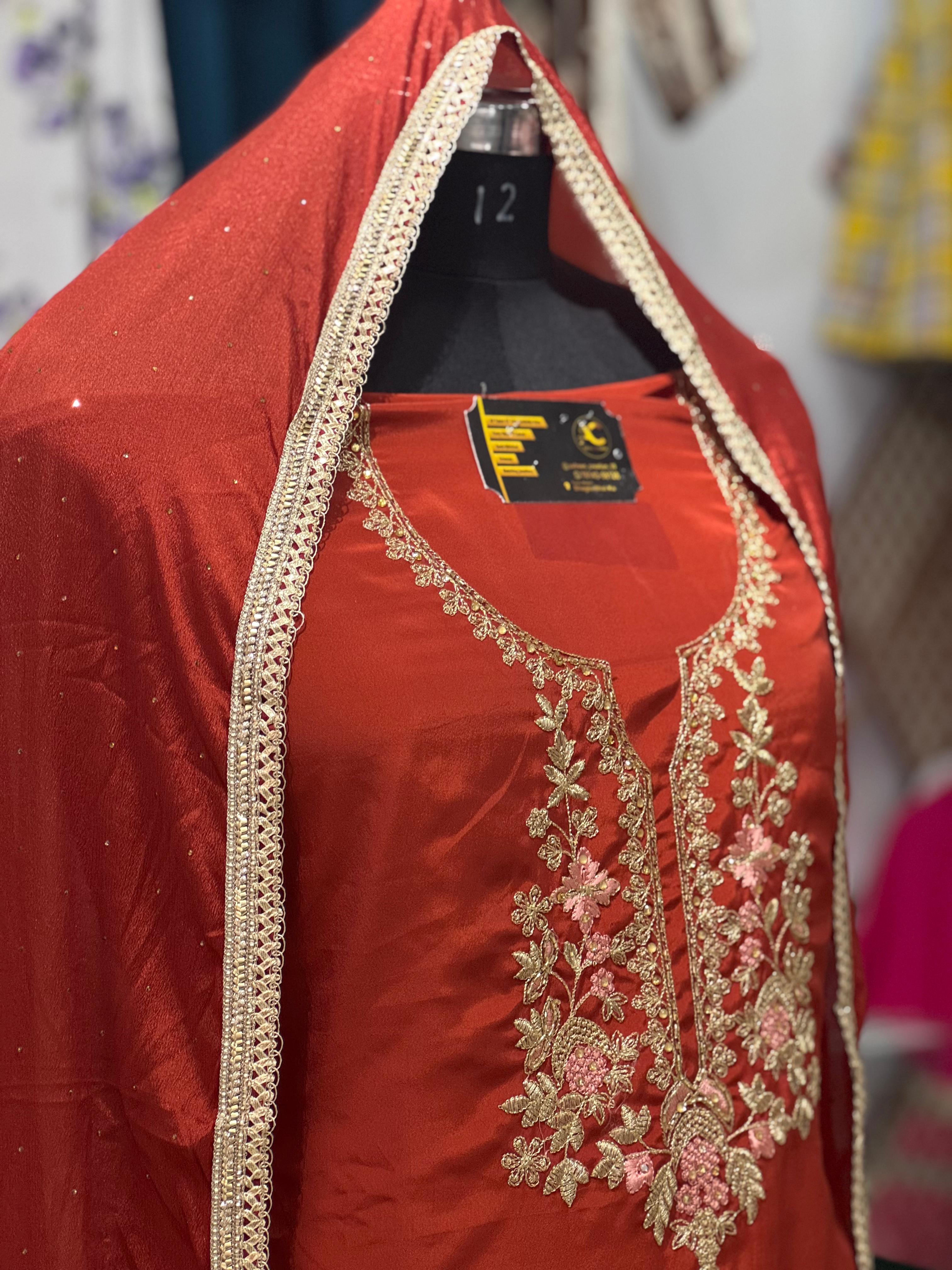 AC192 | Rust  Suit | Shimmer Stuff | Jaggo wear | Party Wear | Ring Ceremony | Wedding Suit 