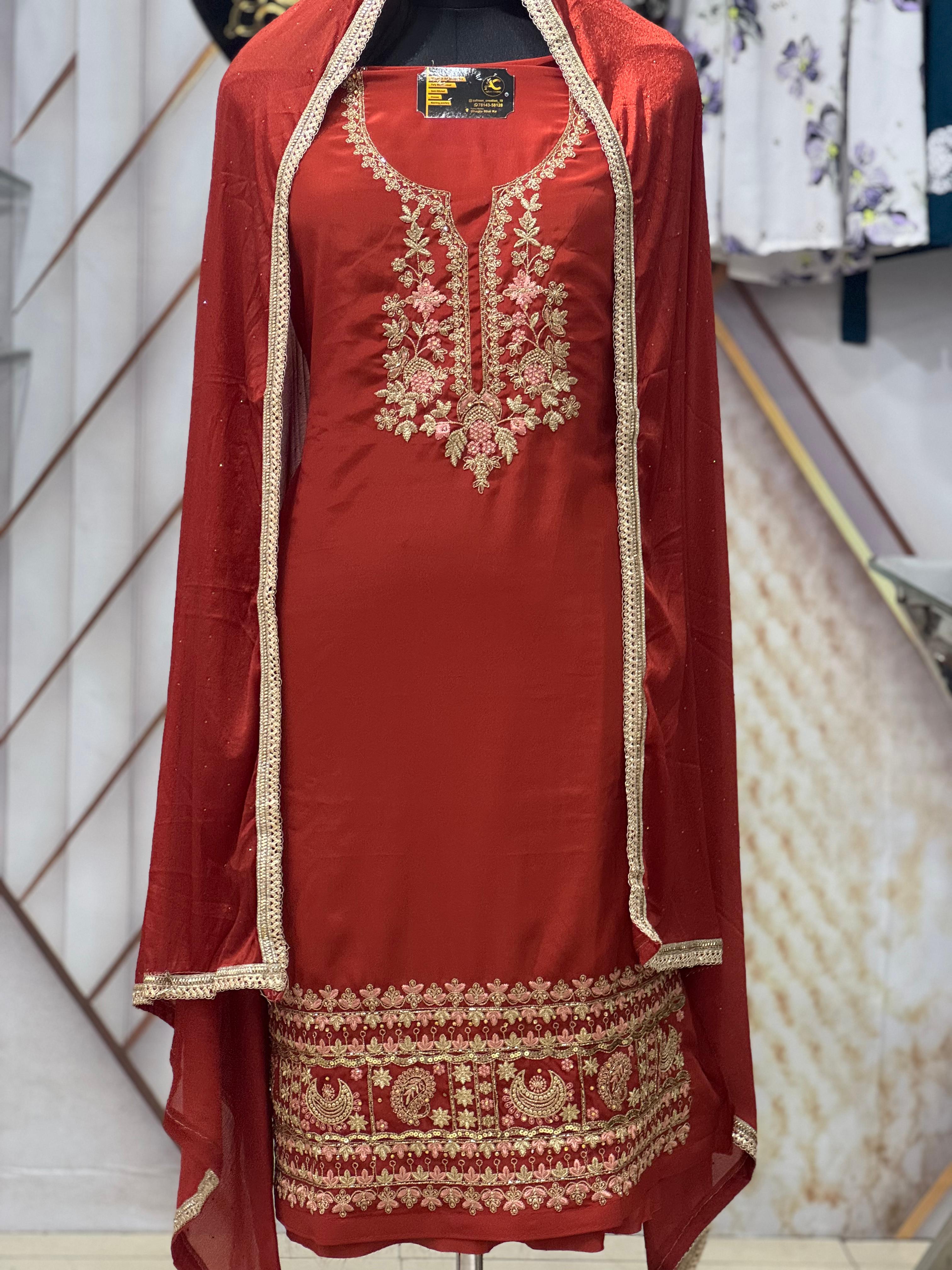 AC192 | Rust  Suit | Shimmer Stuff | Jaggo wear | Party Wear | Ring Ceremony | Wedding Suit 