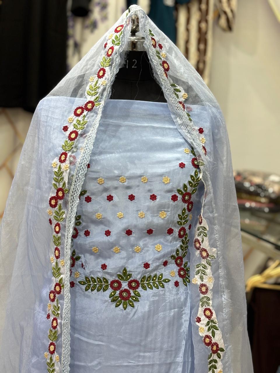 AC183 | Light Blue Suit | Festivel Suit | Jaggo  | Office Wear | Casual Suit | Party Wear | Machine Work 