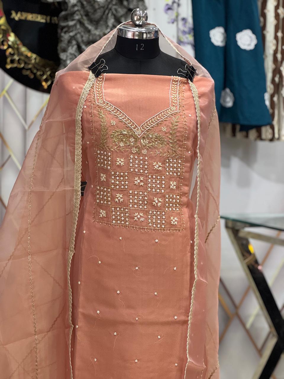 Peach Shade | Organza Stuff | Wedding Suit | Ring Ceremony Suit | Festivel Suit | Party Wear Suit 