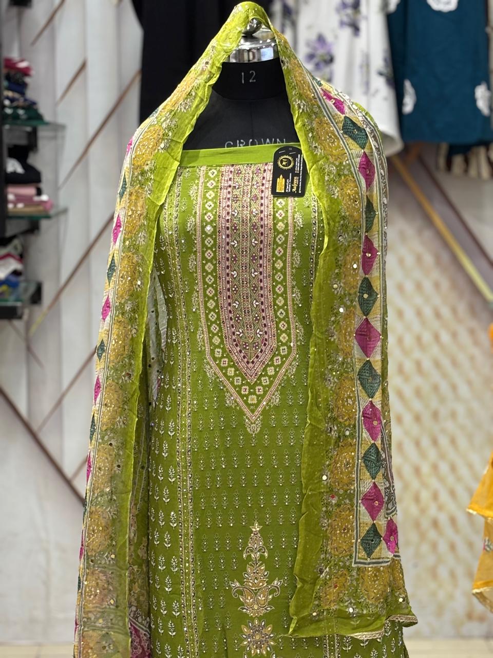 AC181 | Green Suit | Festivel Suit | Jaggo  | Office Wear | Casual Suit | Party Wear | Machine work