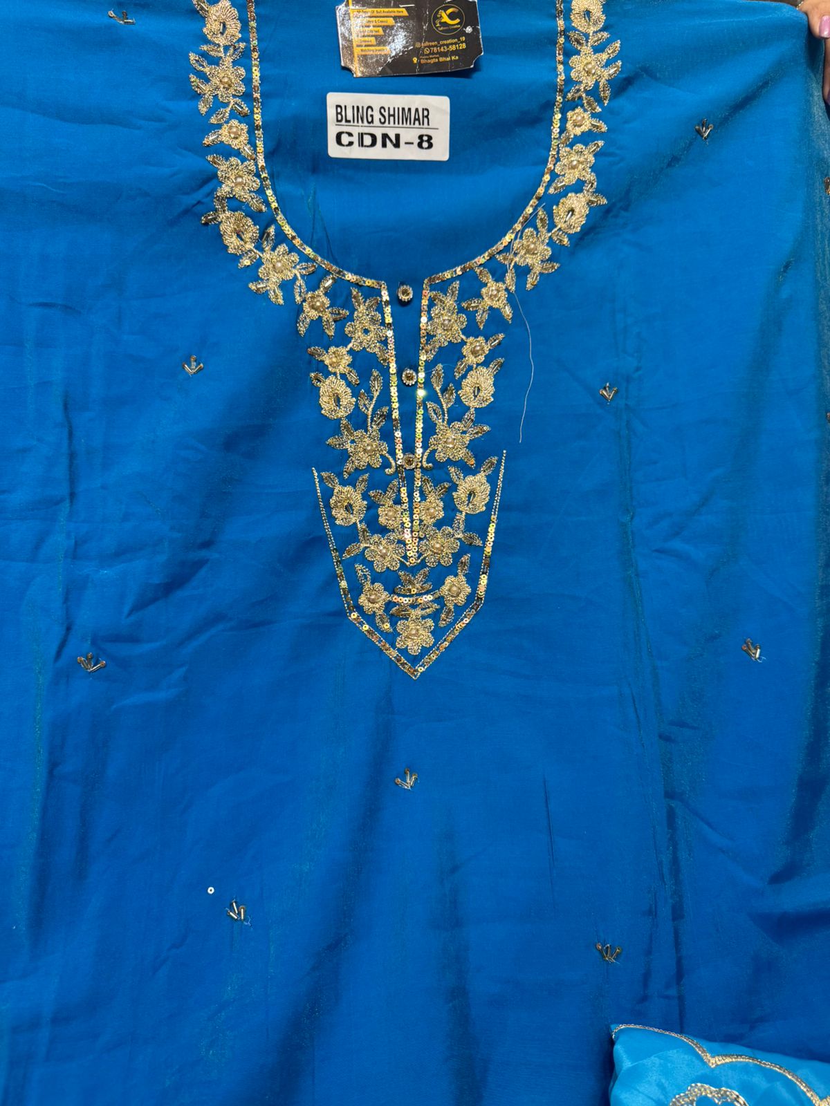 AC232 | Blue Embroidered Suit | Jal Work | Shimmer Stuff | Party Wear | Ring Ceremony Wear