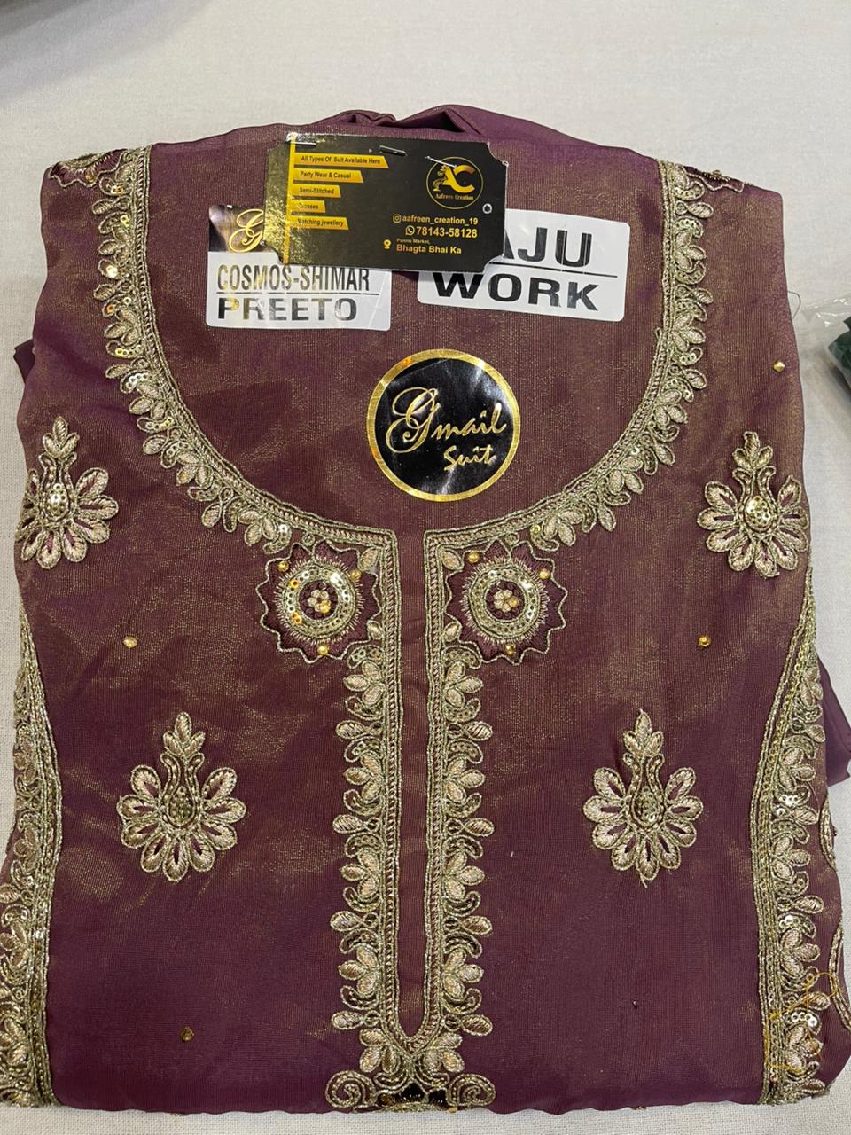 AC195 | Chocholate Shade | Shimmer Fabric | Hand Work | Jaggo  Wear | Party Wear | Ring Ceremony Suit | Wedding Suit 