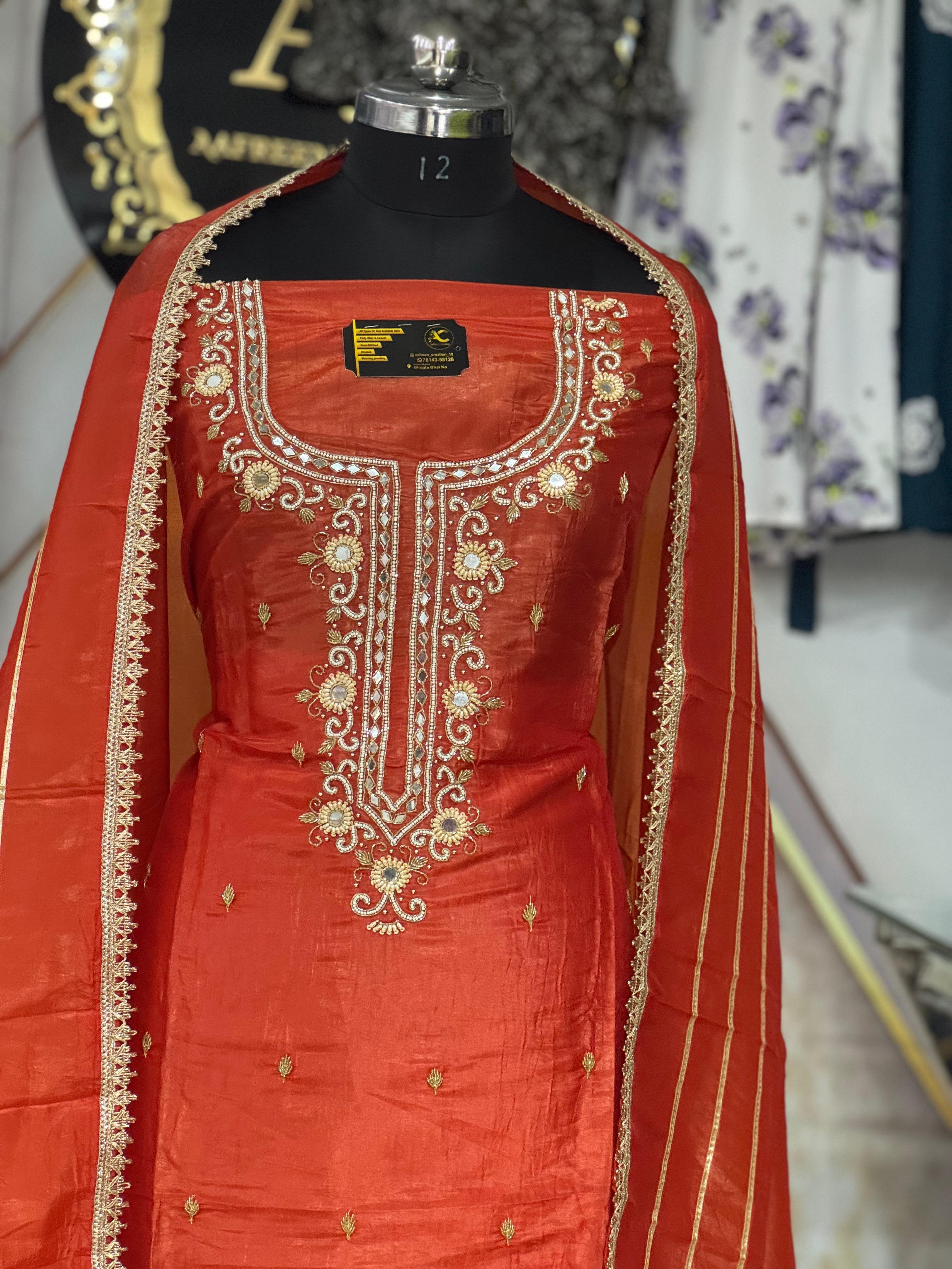 AC189 | Rust  Shade Suit | Crus Stuff | Hand Work | Party Wear | Jaggo Wear | Ring Ceremony | Wedding Suit