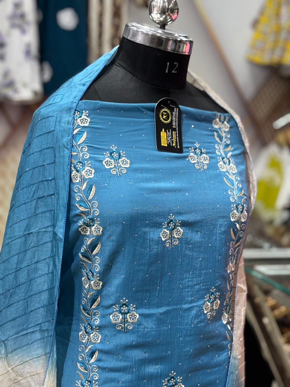 AC156 |  Coral Blue Suit | Festivel Suit | Jaggo  | Office Wear | Casual Suit | Party Wear | Machine Work 