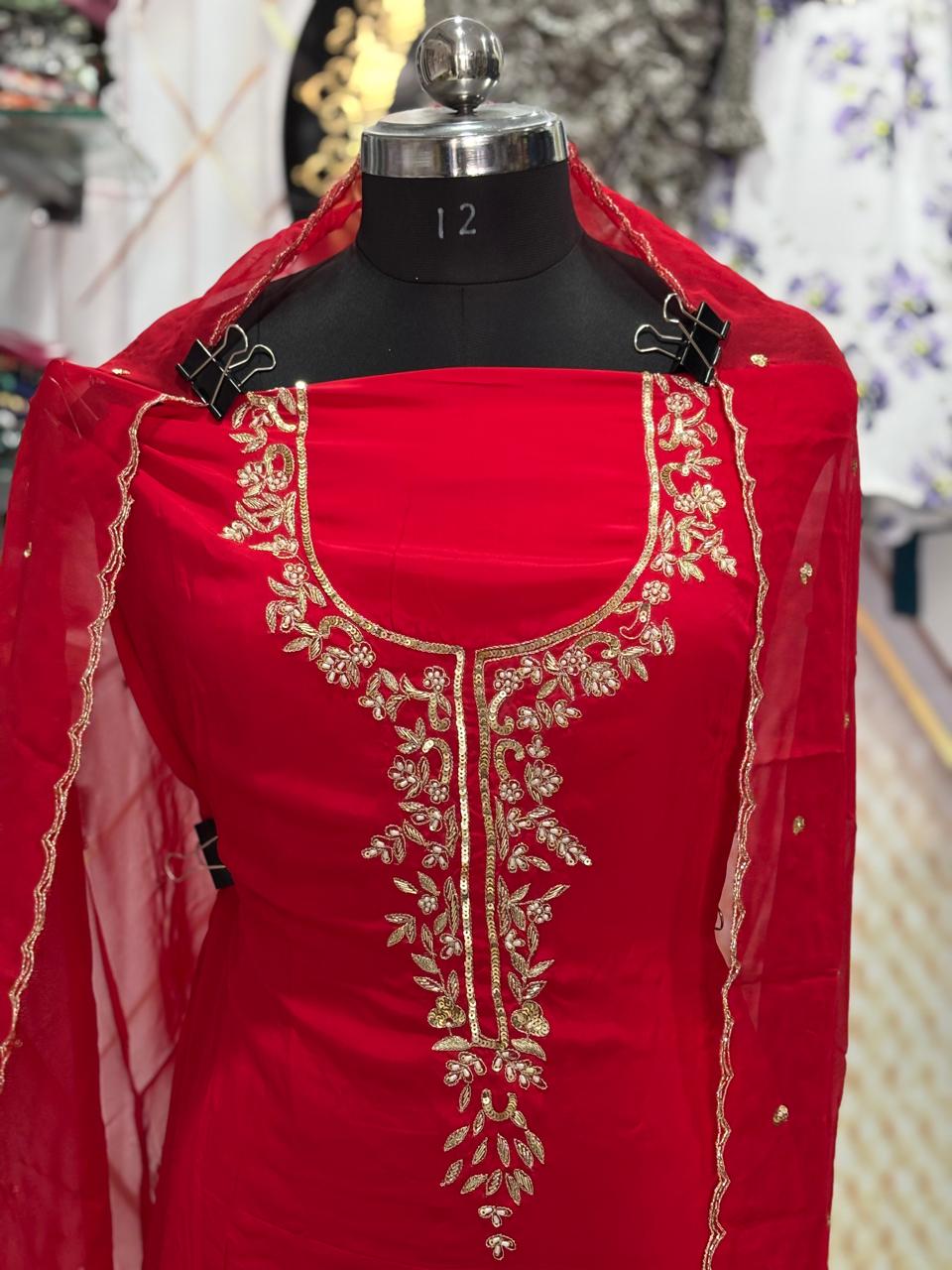AC204 | Red Suit | Creape Fabric | Jaggo  Wear | Wedding Suit | Party Wear | Ring Ceremony