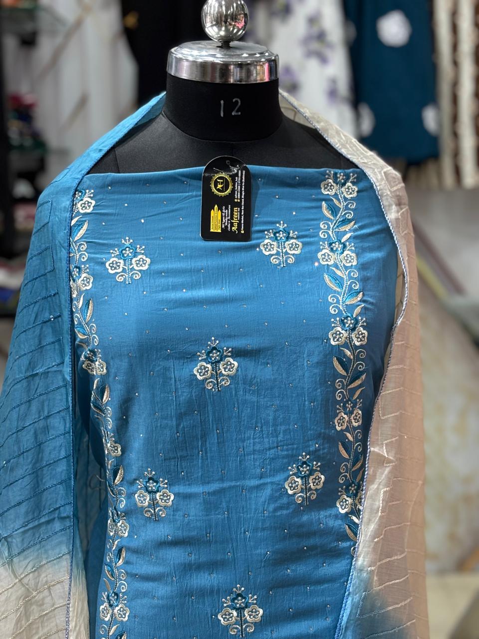 AC156 | Coral Blue Suit | Festivel Suit | Jaggo | Office Wear | Casual Suit | Party Wear | Machine Work