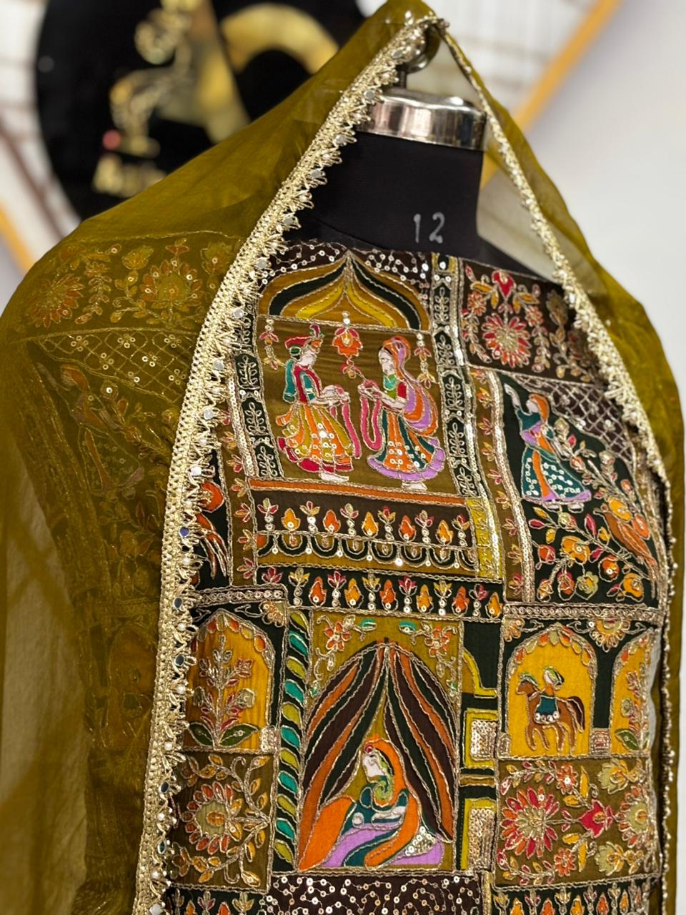 AC214 || Mehndi  Shade || Hand Work | Pure Creape  | Jaggo Wear | Party wear | 