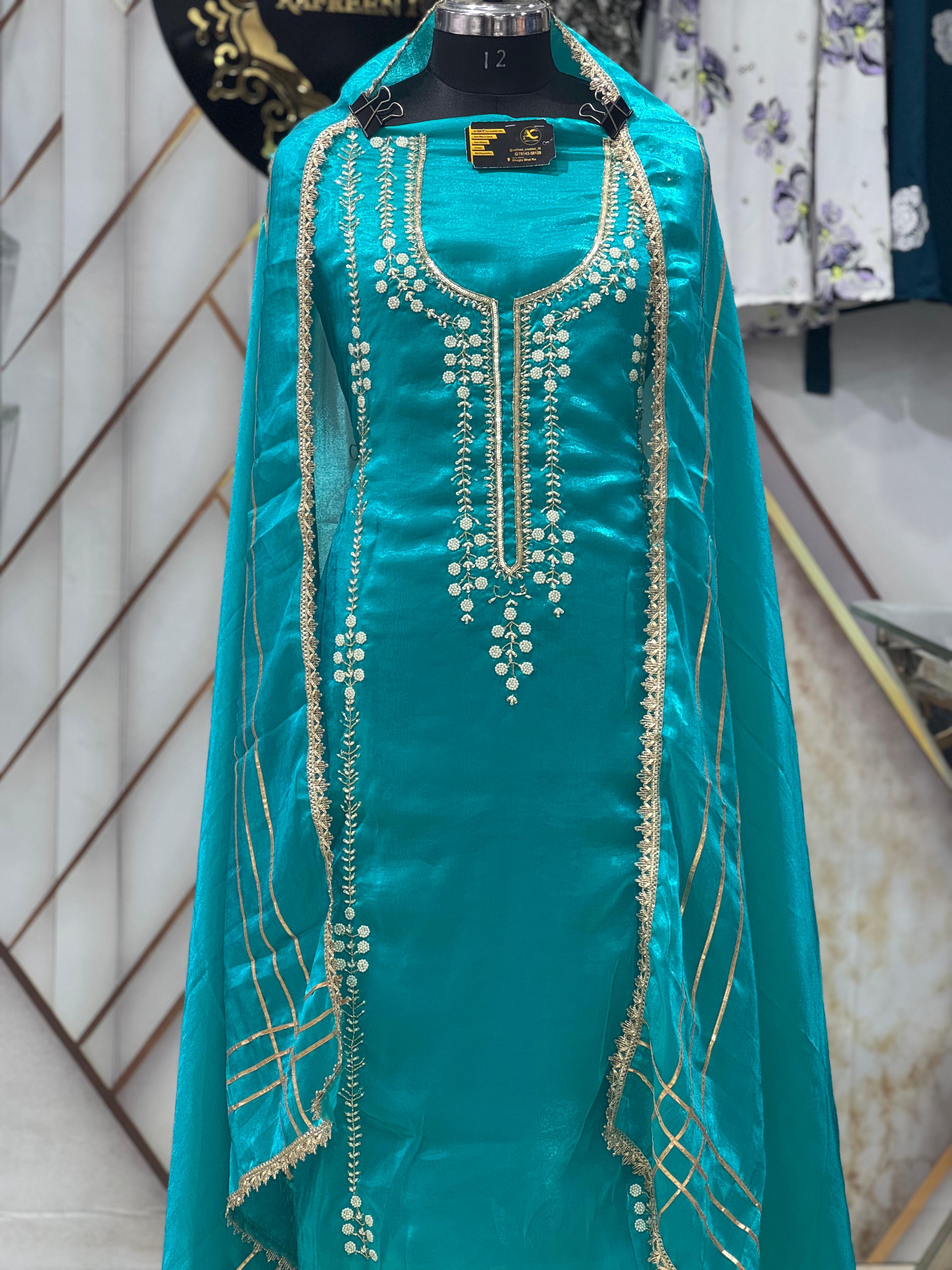 AC191 | Ferozi Shade Suit | Shimmer Stuff | Hand Work | jaggo wear | Party Wear | Ring Ceremony | Wedding Suit
