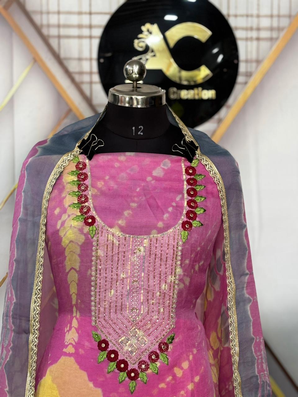 AC225 | Pink and Yellow Tie-Dye Salwar Suit | Niddle Work | Jaggo Wear 