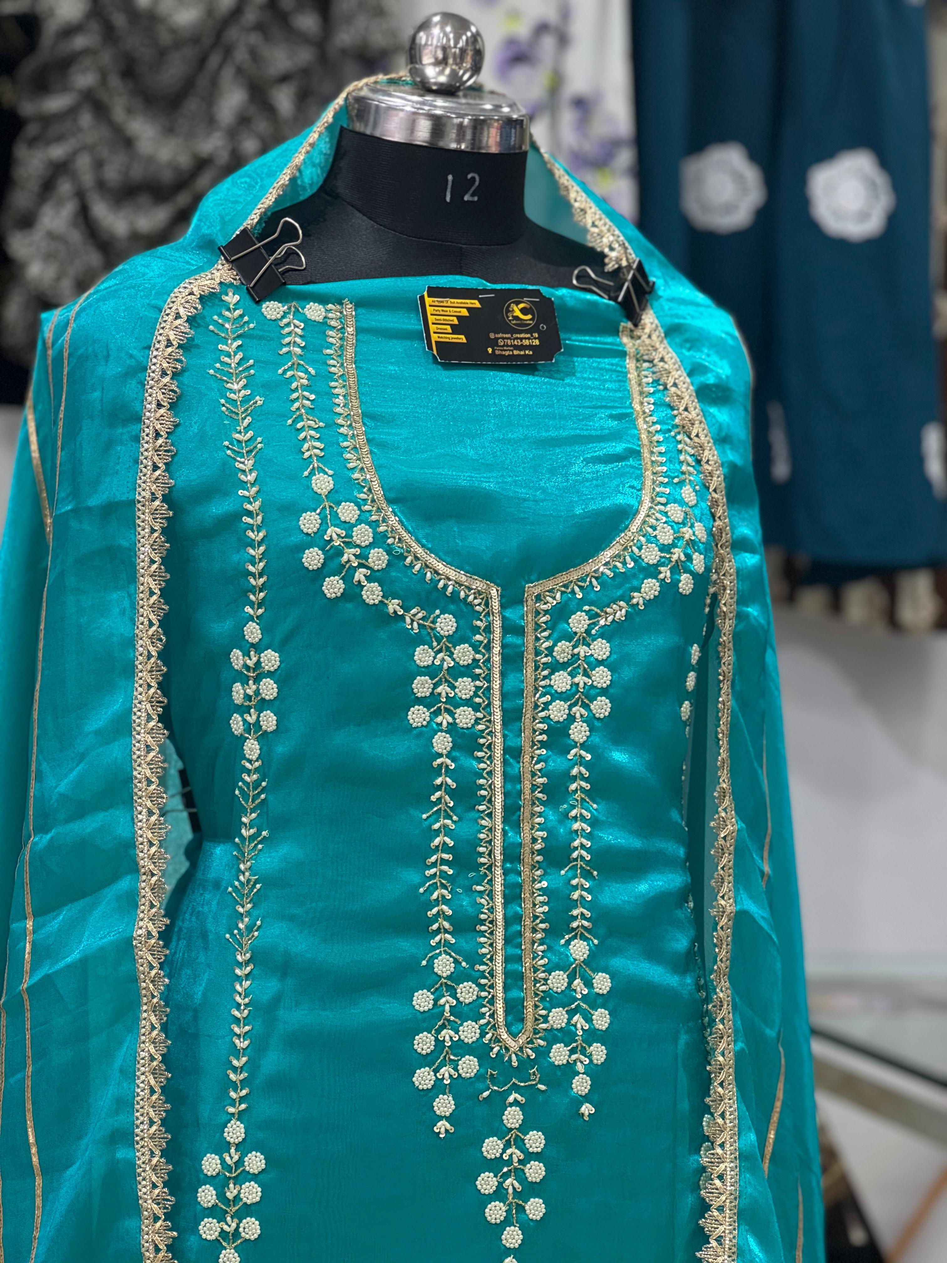 AC191 | Ferozi Shade Suit | Shimmer Stuff | Hand Work | jaggo wear | Party Wear | Ring Ceremony | Wedding Suit