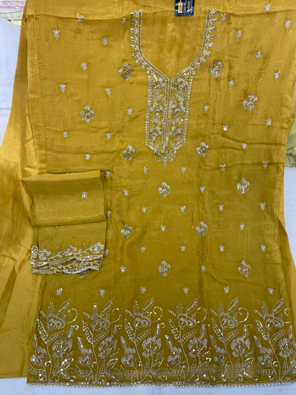 Embroidered Mustard Suit | Hand Wrok | Crush Stuff | Jaggo Wear | Party wear | Office Wear