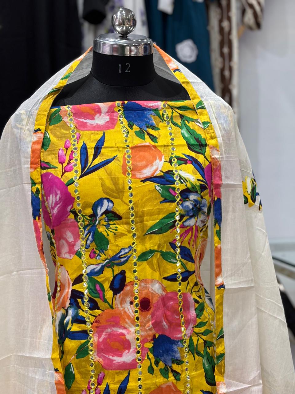 AC173 | Cotton Stuff | Floral Print Yellow Suit | Festivel Suit | Jaggo  | Office Wear | Casual Suit | Party Wear 
