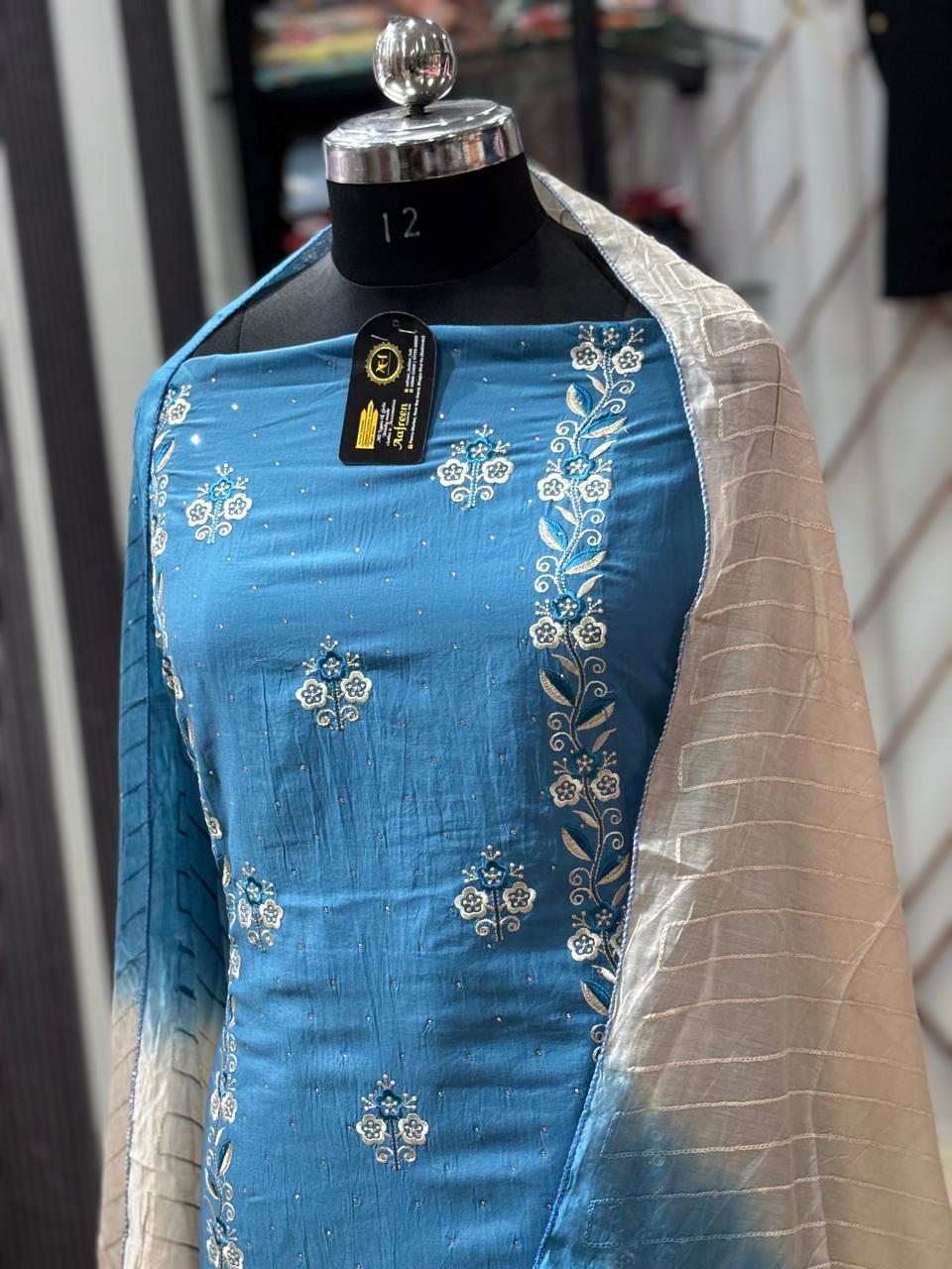 AC156 |  Coral Blue Suit | Festivel Suit | Jaggo  | Office Wear | Casual Suit | Party Wear | Machine Work 