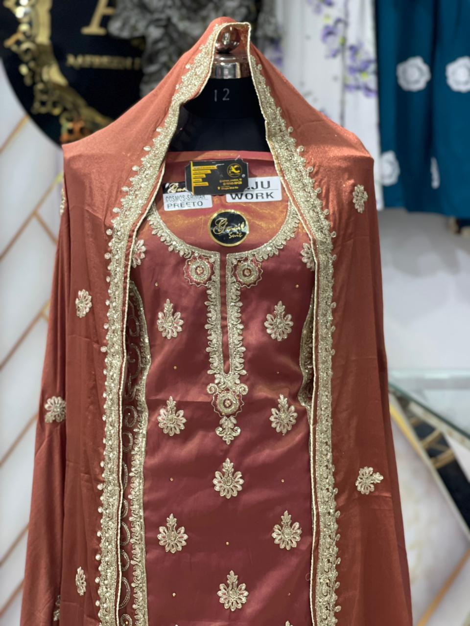 AC195 | Chocholate Shade | Shimmer Fabric | Hand Work | Jaggo  Wear | Party Wear | Ring Ceremony Suit | Wedding Suit 