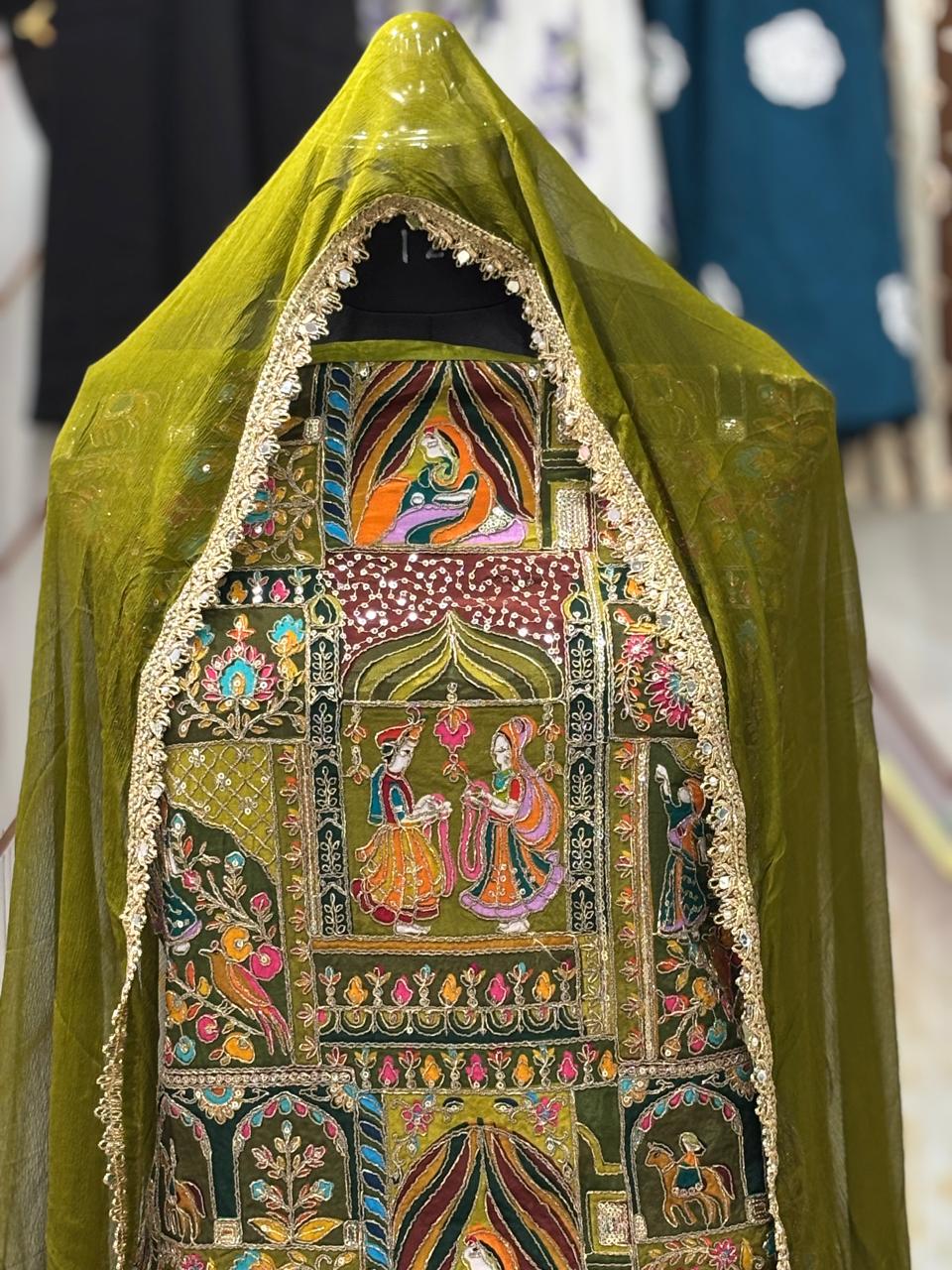 AC180 | Mehndi Shade Suit | Festivel Suit | Jaggo  | Office Wear | Casual Suit | Party Wear | Hand Work