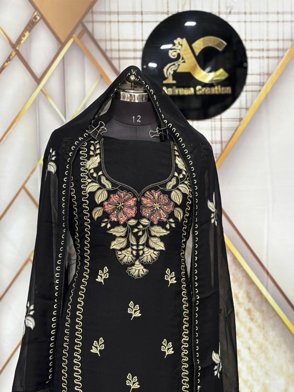 AC213 | Black Shade Suit || Hand With Paint Work | Organaza Shirt || Wedding Wear || Party Wear