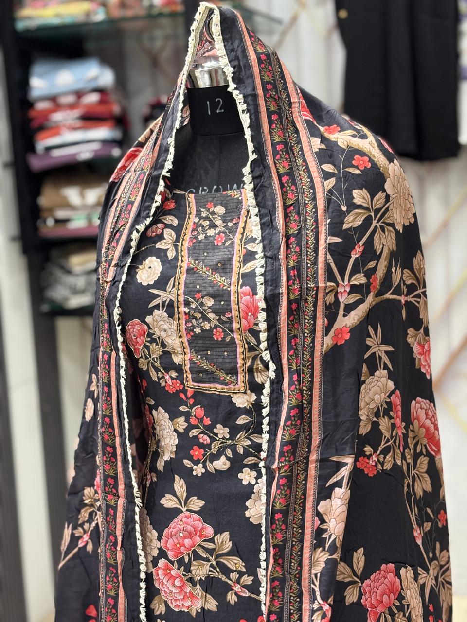 AC185 | Floral Black Digital Printed Suit | Festivel Suit | Jaggo  | Office Wear | Casual Suit | Party Wear 