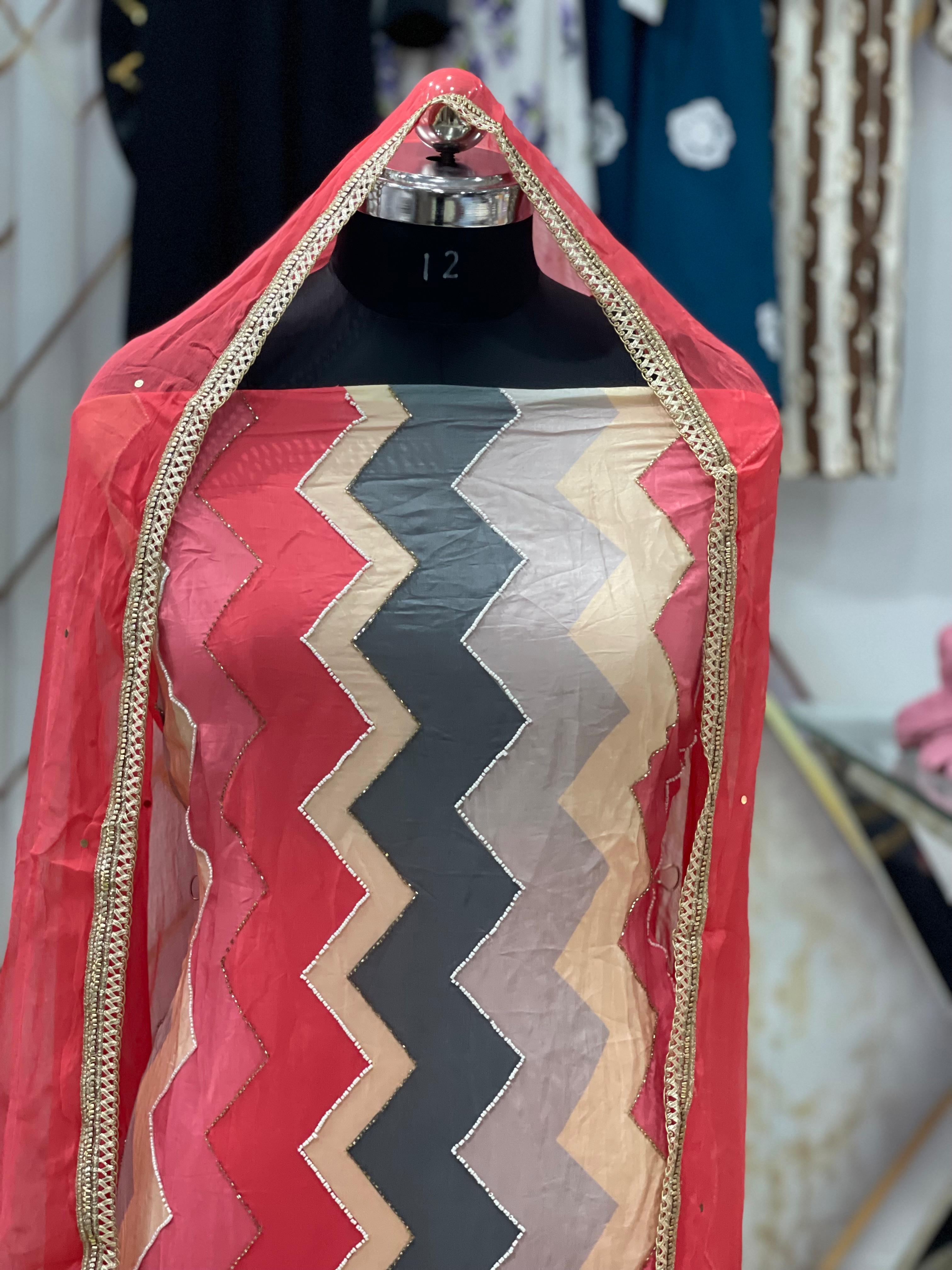 AC159  |  Designer Zigzag Pattern Salwar Suit | Festivel Suit | Jaggo  | Office Wear | Casual Suit | Party Wear 
