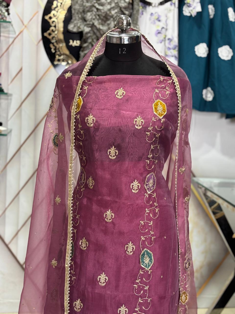 AC201 | Organza Stuff | Light Wine Shade | Jaggo Wear | Party Wear | Festivel