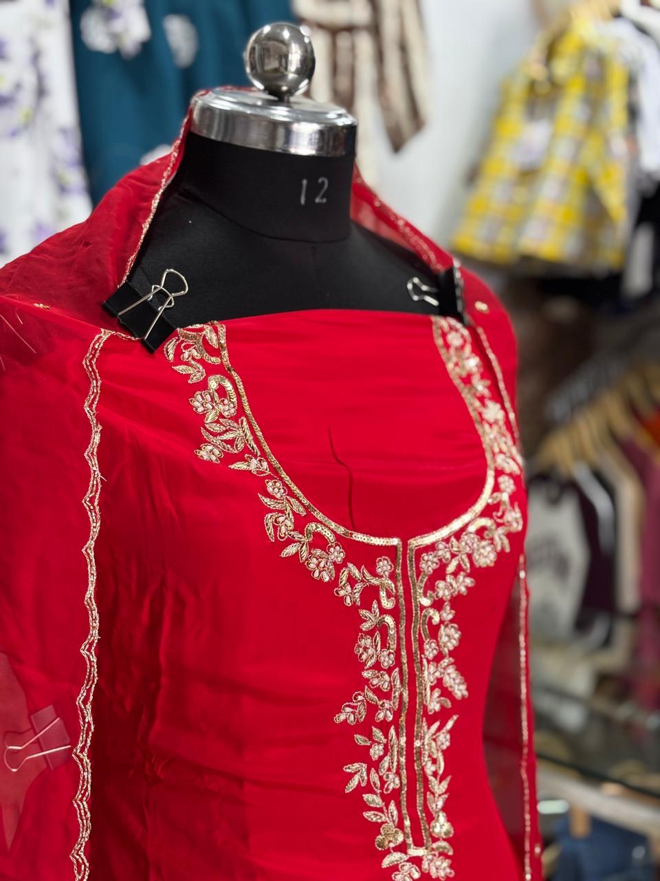 AC204 | Red Suit | Creape Fabric | Jaggo  Wear | Wedding Suit | Party Wear | Ring Ceremony