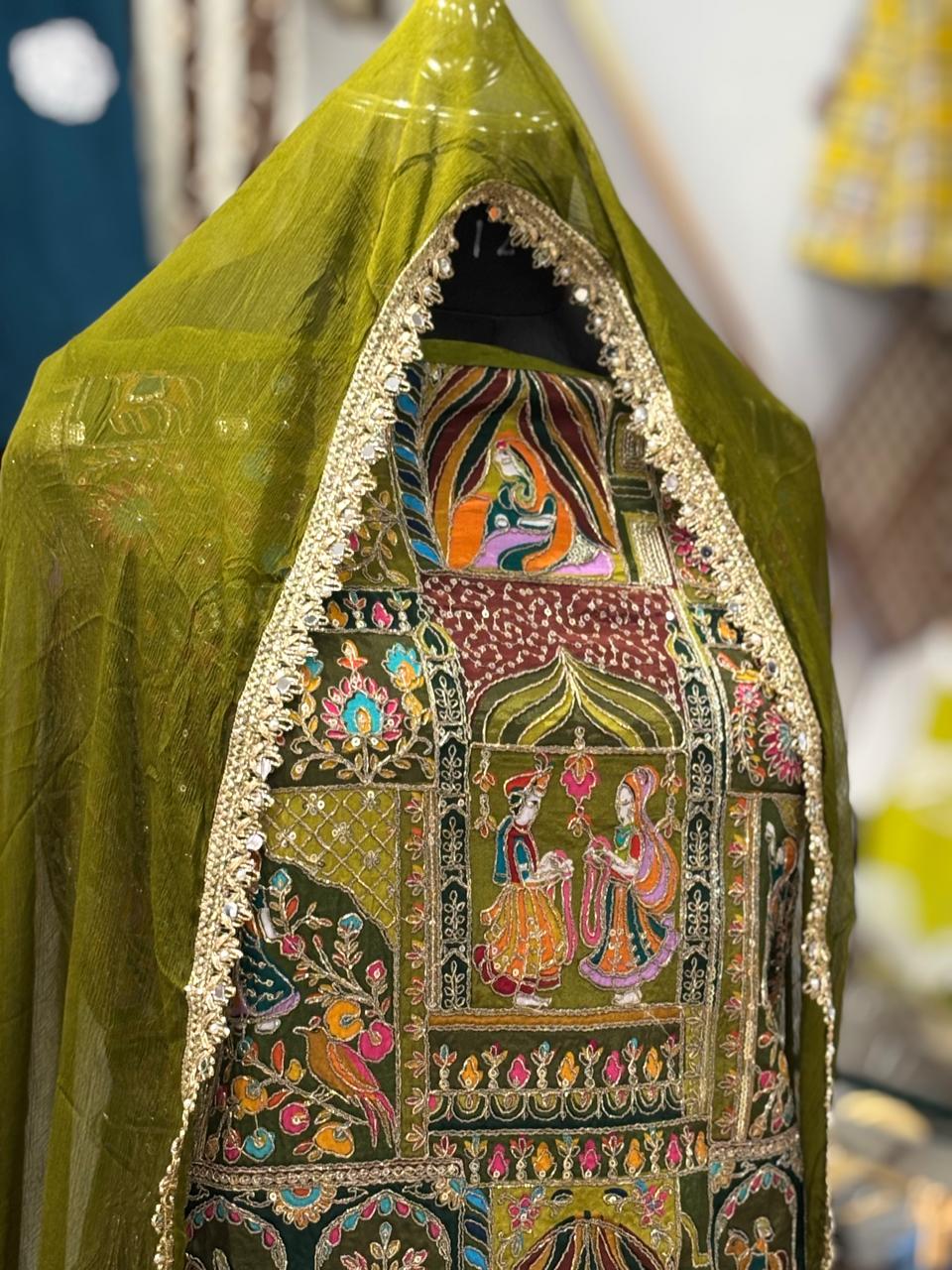 AC180 | Mehndi Shade Suit | Festivel Suit | Jaggo | Office Wear | Casual Suit | Party Wear | Hand Work