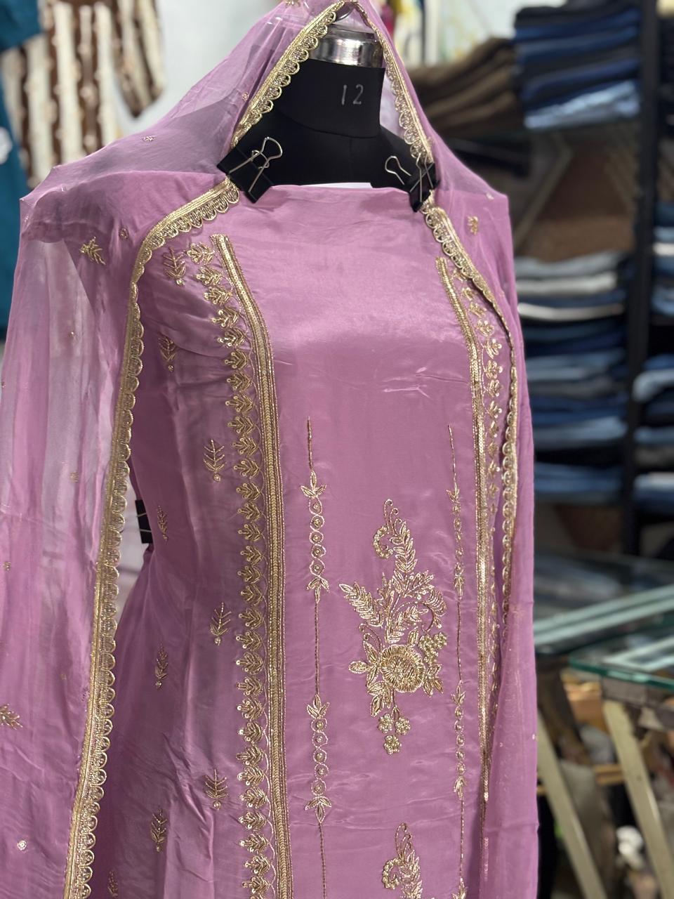 AC203 | Lavender Suit | Organza Suit | Party Wear Suit | Jaggo Suit | Ring Ceremony 
