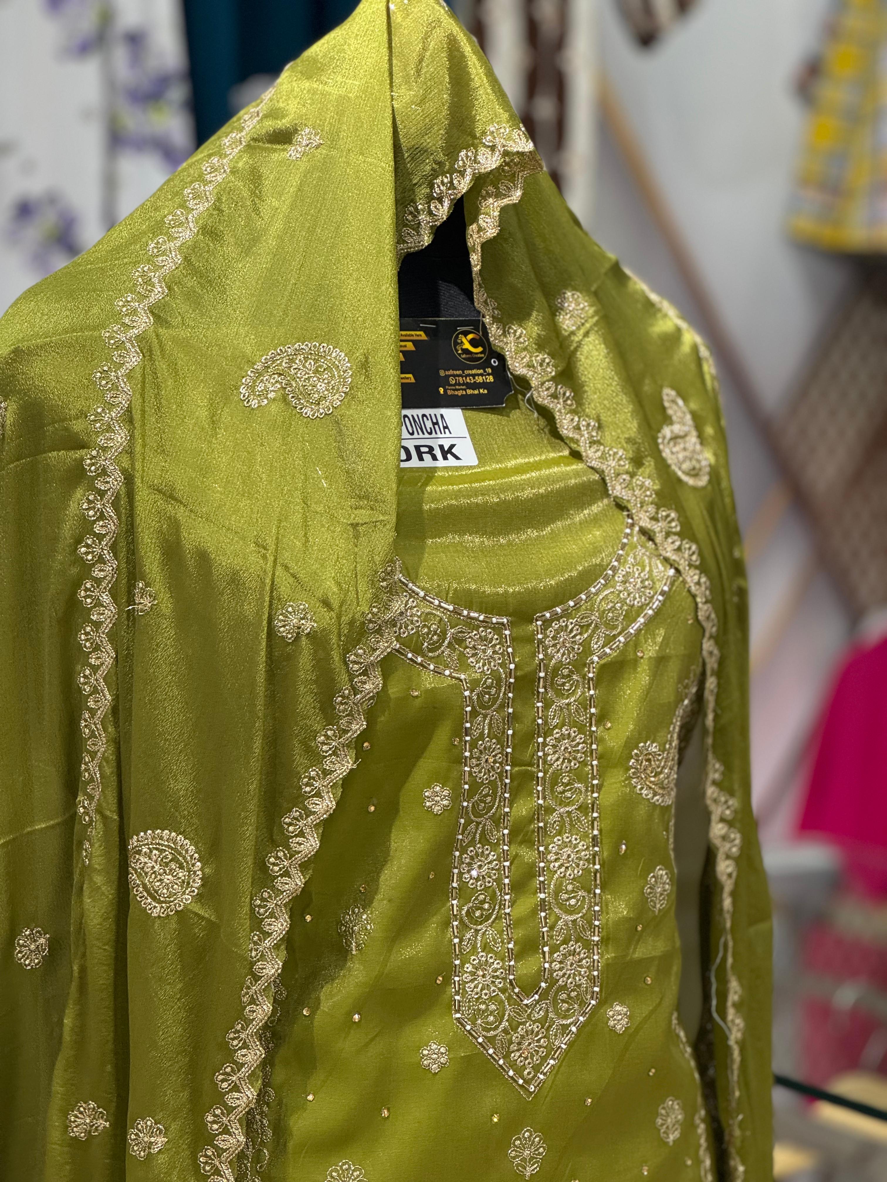 AC190 | Mehndi Shade Suit | Shimmer Stuff | Hand Work | Jaggo Wear | Ring Ceremony | Wedding Wear 