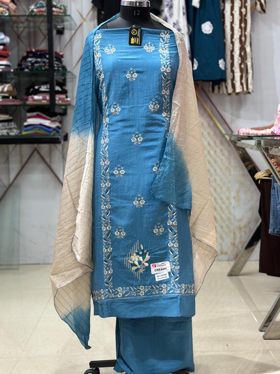 AC156 |  Coral Blue Suit | Festivel Suit | Jaggo  | Office Wear | Casual Suit | Party Wear | Machine Work 