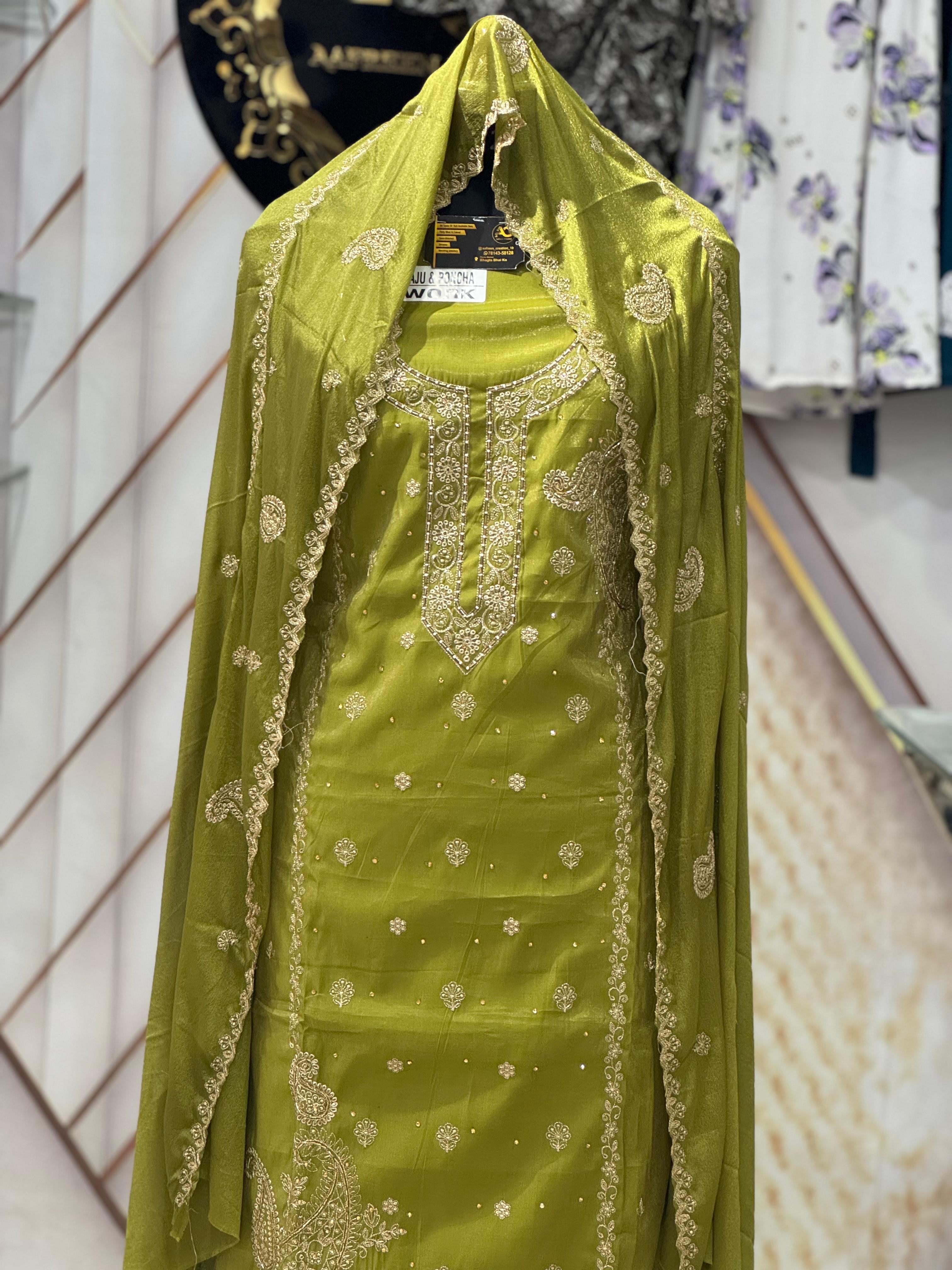 AC190 | Mehndi Shade Suit | Shimmer Stuff | Hand Work | Jaggo Wear | Ring Ceremony | Wedding Wear 