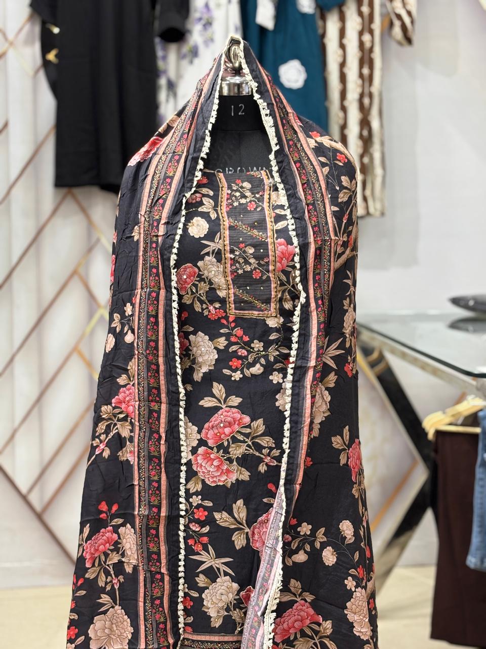 AC185 | Floral Black Digital Printed Suit | Festivel Suit | Jaggo  | Office Wear | Casual Suit | Party Wear 
