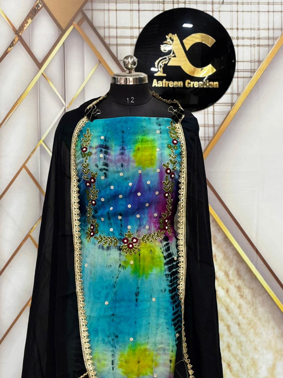 AC210 || Tie-Dye Suit || Hand Work | Organza Suit |Jaggo  Wear || Party Wear 