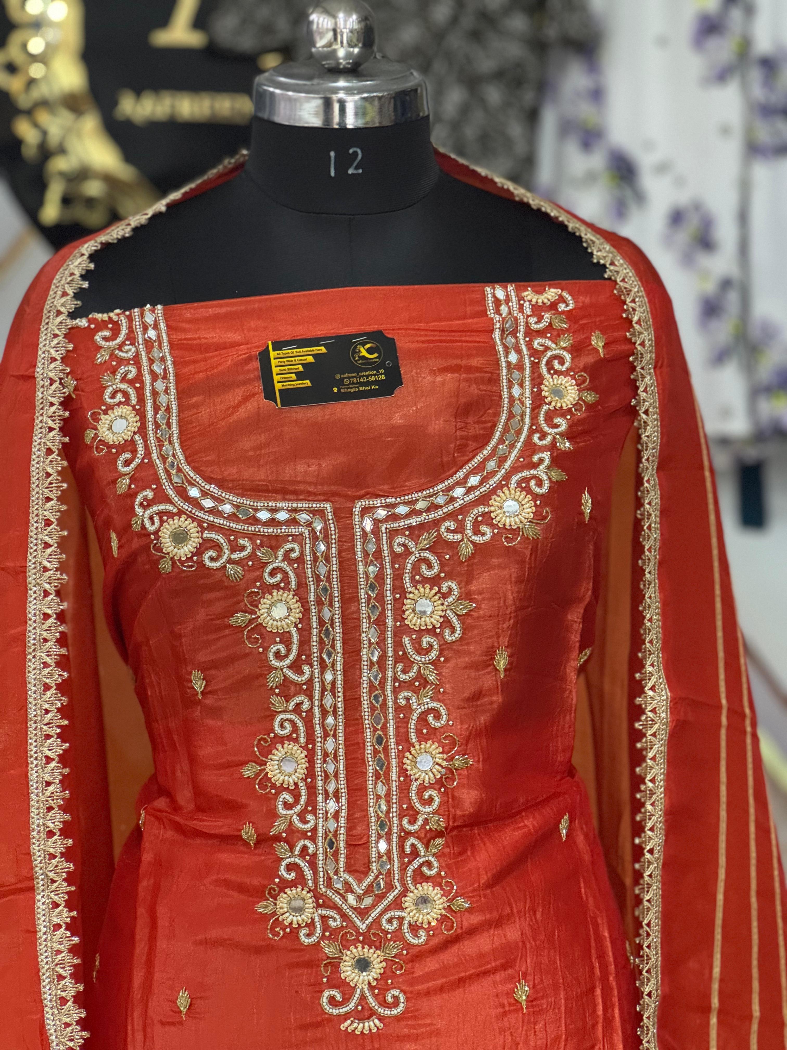 AC189 | Rust  Shade Suit | Crus Stuff | Hand Work | Party Wear | Jaggo Wear | Ring Ceremony | Wedding Suit
