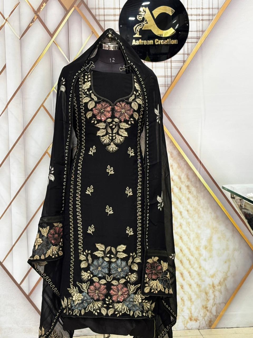 AC213 | Black Shade Suit || Hand With Paint Work | Organaza Shirt || Wedding Wear || Party Wear