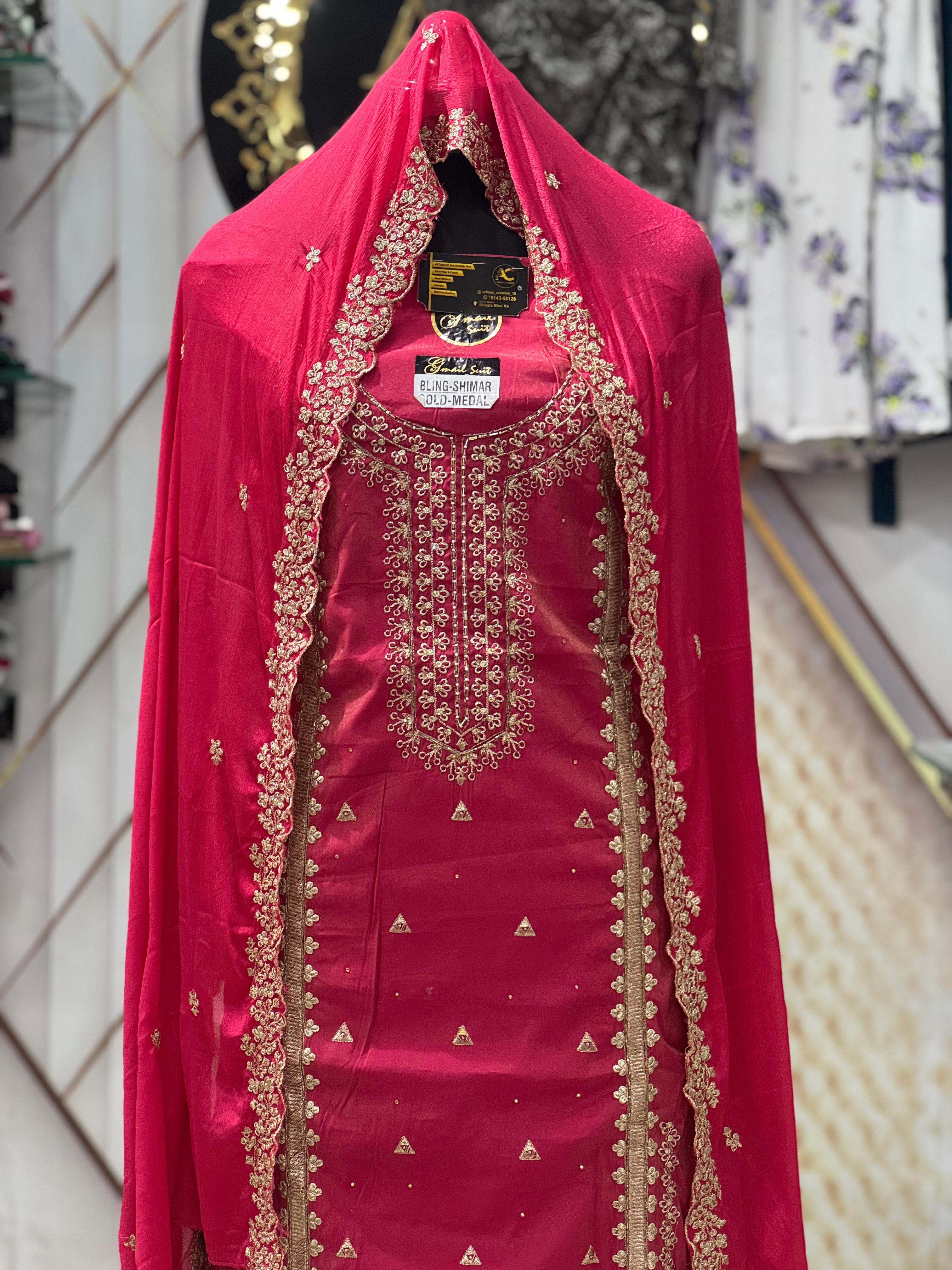 AC186 | Pink Shade Suit | Shimmer Stuff | Hand Work | Jaggo  Wear | Party Wear | Ring Ceremony | 