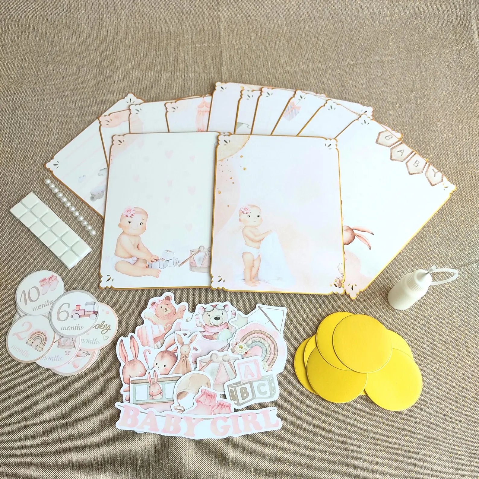  Kit Scrapbooking DIY Débutant avec tutoriel - 12 cartes étapes fille - Modèle 1