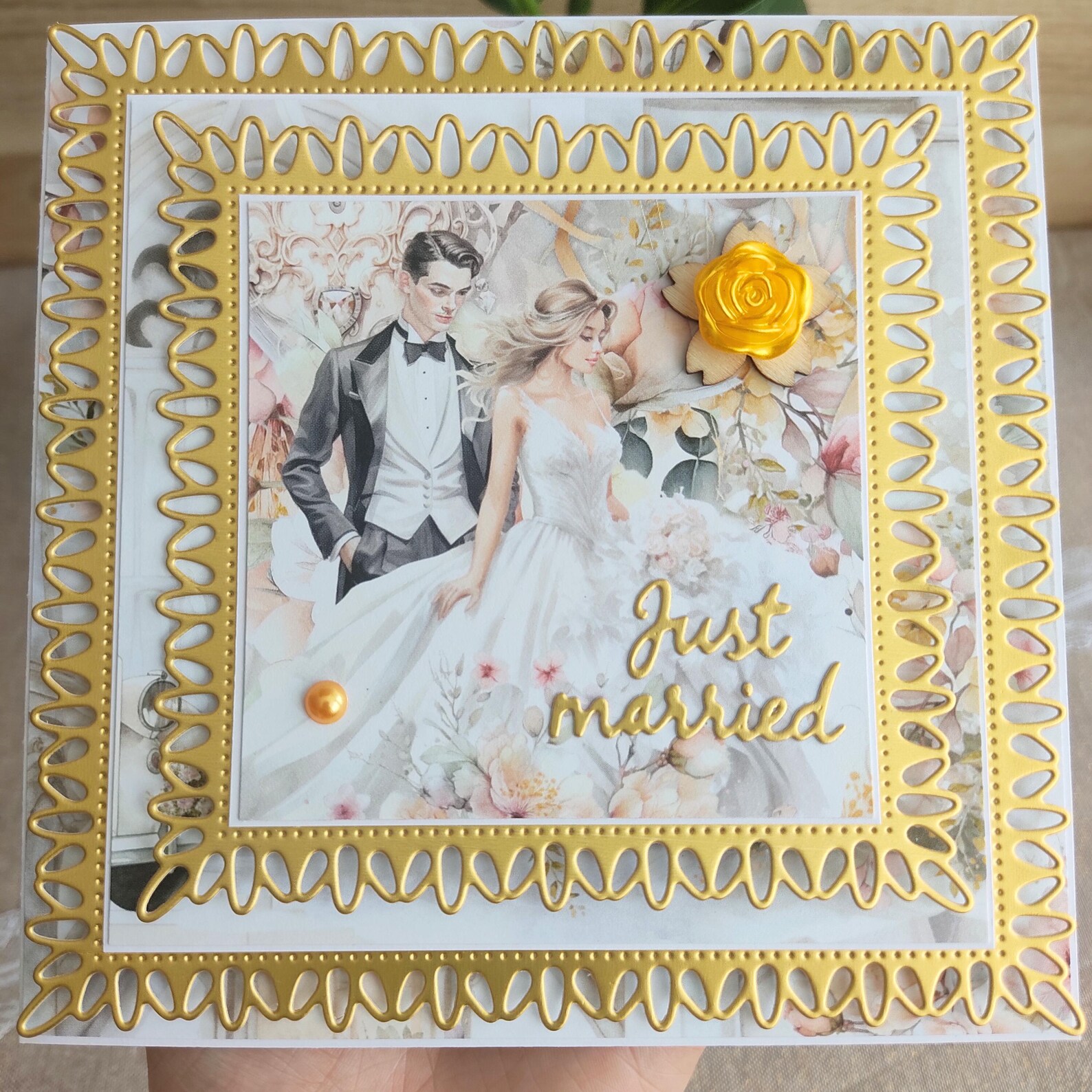 Carte de félicitations Mariage bohème chic élégante "Just Married" 