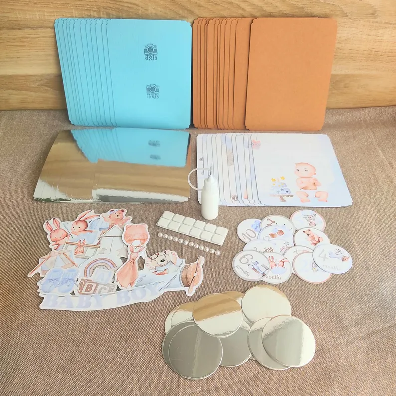 Kit Scrapbooking DIY Avancé/Confirmé avec tutoriel  - 12 cartes étapes garçon - Modèle 2