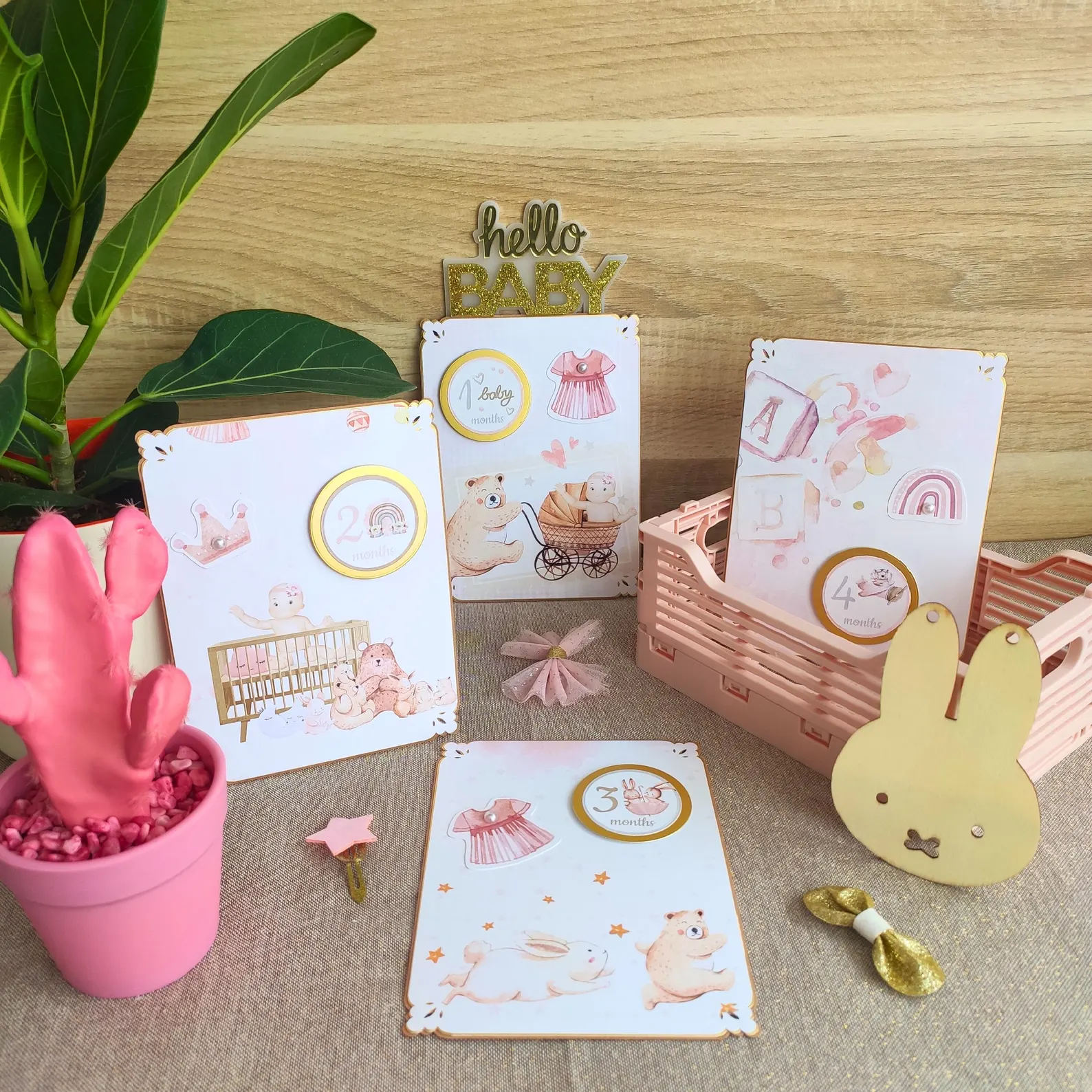 Cartes étapes bébé fille - modèle 2