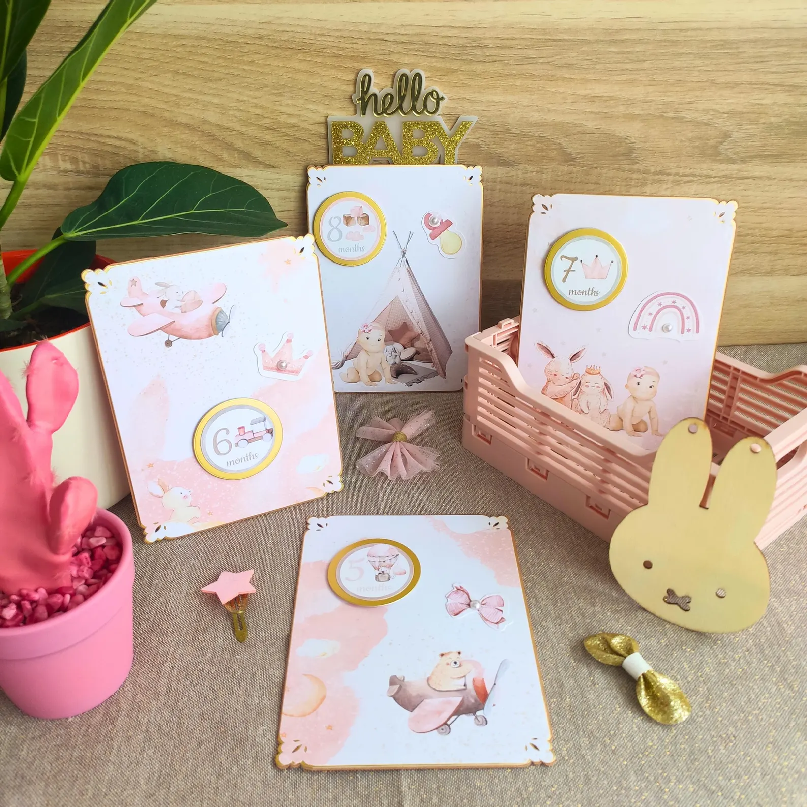 Cartes étapes bébé fille - modèle 2