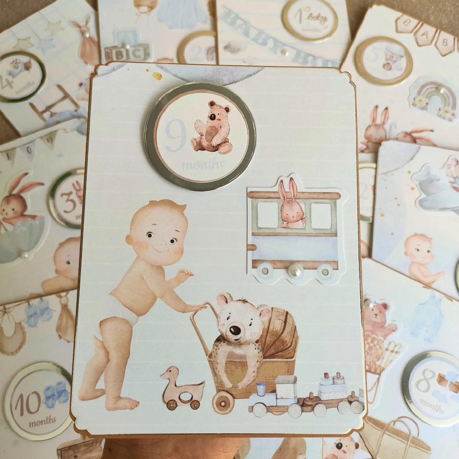 Kit Scrapbooking DIY Avancé/Confirmé avec tutoriel  - 12 cartes étapes garçon - Modèle 2