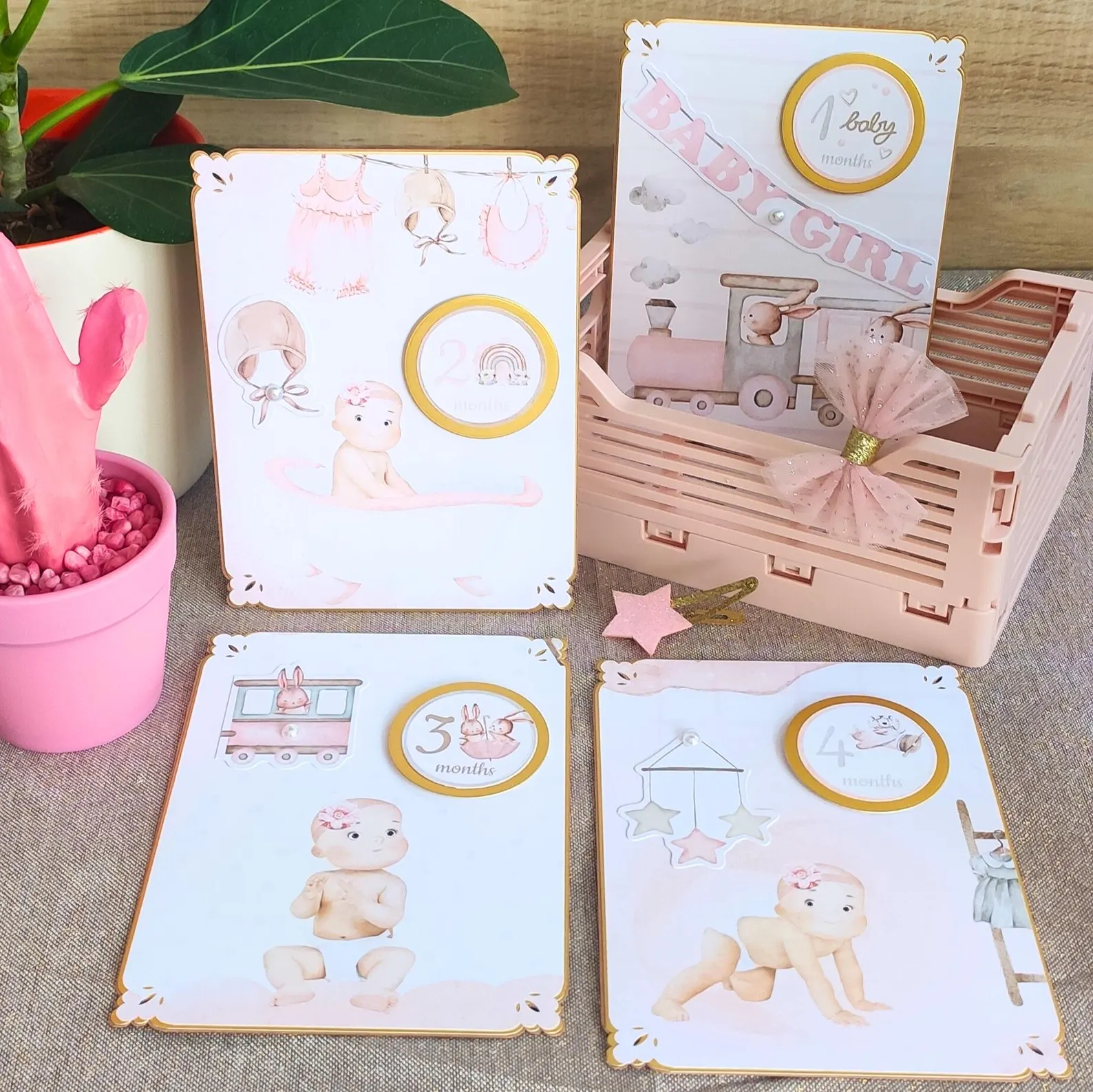 Cartes étapes bébé fille - modèle 1