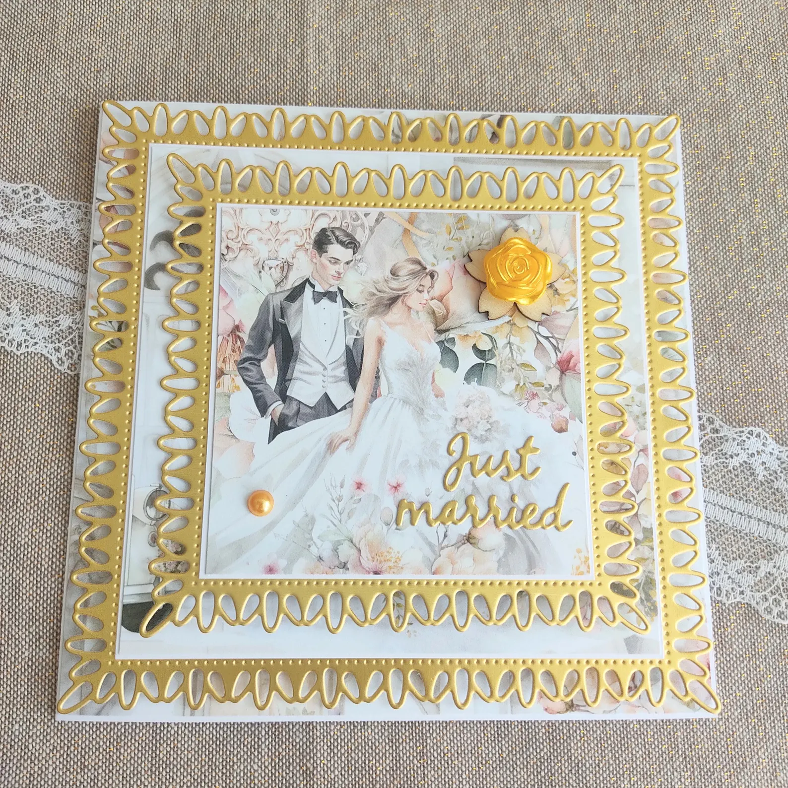 Carte de félicitations Mariage bohème chic élégante "Just Married" 