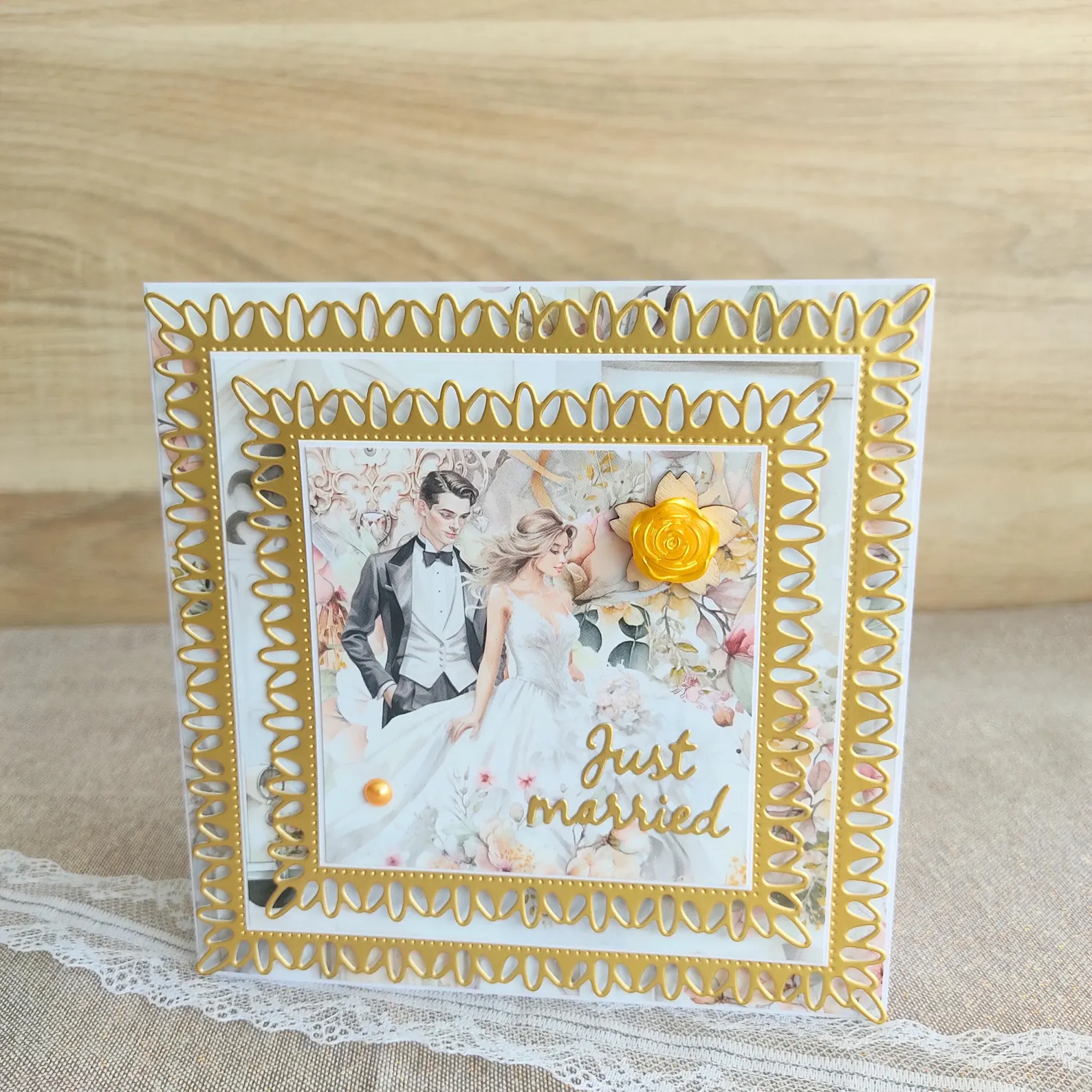 Carte de félicitations Mariage bohème chic élégante "Just Married" 